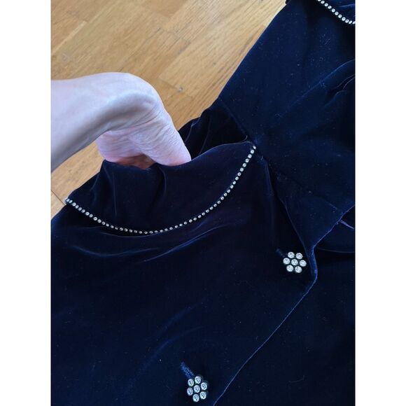 VINTAGE 80s Victor Costa Navy Velvet Crystal Trim Strapless Cocktail Dress Sz 6 - Picture 5 of 16